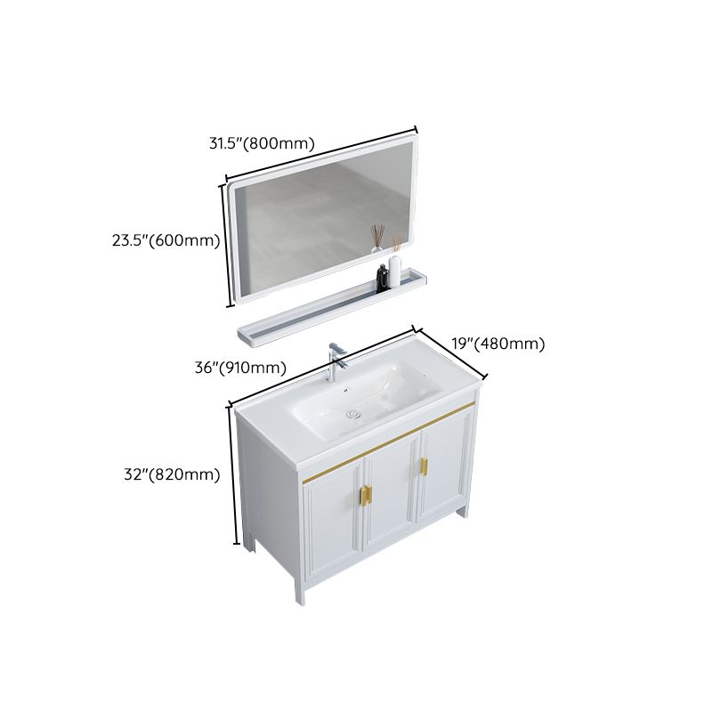 White Bathroom Vanity Metal Frame Single Sink Rectangular Freestanding Vanity with Mirror Clearhalo 'Bathroom Remodel & Bathroom Fixtures' 'Bathroom Vanities' 'bathroom_vanities' 'Home Improvement' 'home_improvement' 'home_improvement_bathroom_vanities' 1200x1200_e829f15d-b705-48a7-b7a4-19c323755e50