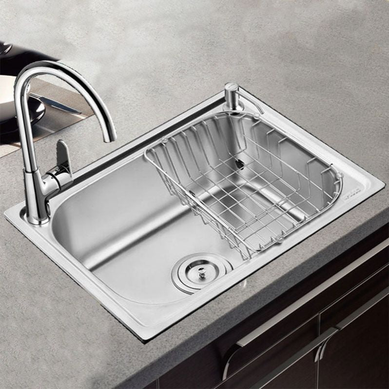 Modern Style Kitchen Sink Stainless Steel Single Bowl Kitchen Sink with Basket Strainer Clearhalo 'Home Improvement' 'home_improvement' 'home_improvement_kitchen_sinks' 'Kitchen Remodel & Kitchen Fixtures' 'Kitchen Sinks & Faucet Components' 'Kitchen Sinks' 'kitchen_sinks' 1200x1200_e8373b70-759f-493f-85a5-c83b99eb7ce2