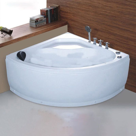 White Corner Acrylic Bath Tub Bathroom Modern Back to Wall Tub Clearhalo 'Bathroom Remodel & Bathroom Fixtures' 'Bathtubs' 'Home Improvement' 'home_improvement' 'home_improvement_bathtubs' 'Showers & Bathtubs' 1200x1200_e85ce01b-5788-413c-b9ee-00356ca0bf2a