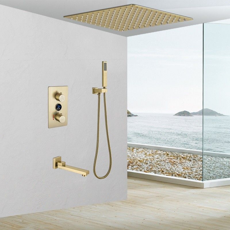 Copper Shower Set Rain Shower Head Square Ceiling-Mounted Shower System with Handshower Clearhalo 'Bathroom Remodel & Bathroom Fixtures' 'Home Improvement' 'home_improvement' 'home_improvement_shower_faucets' 'Shower Faucets & Systems' 'shower_faucets' 'Showers & Bathtubs Plumbing' 'Showers & Bathtubs' 1200x1200_e8913c35-6033-4404-b8fa-0216bc166089