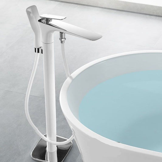 Modern Freestanding Tub Filler with Hand Shower Floor Mounted Bathroom Faucet Clearhalo 'Bathroom Remodel & Bathroom Fixtures' 'Bathtub Faucets' 'bathtub_faucets' 'Home Improvement' 'home_improvement' 'home_improvement_bathtub_faucets' 1200x1200_e898396a-e176-495a-8665-58ec0bd6799c