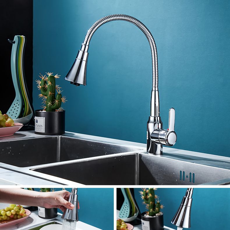 Contemporary Standard Kitchen Faucet Metal Kitchen Faucet with One Handle Clearhalo 'Home Improvement' 'home_improvement' 'home_improvement_kitchen_faucets' 'Kitchen Faucets' 'Kitchen Remodel & Kitchen Fixtures' 'Kitchen Sinks & Faucet Components' 'kitchen_faucets' 1200x1200_e8a11284-e72d-45b3-9302-e383b594a112