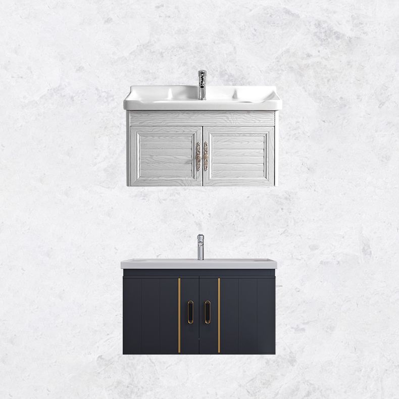 Glam Single Wall Mount Sink Vanity Gray Metal Base Rectangular Vanity Set Clearhalo 'Bathroom Remodel & Bathroom Fixtures' 'Bathroom Vanities' 'bathroom_vanities' 'Home Improvement' 'home_improvement' 'home_improvement_bathroom_vanities' 1200x1200_e8ac463b-45b5-4abc-b5b9-fd79b06b414e