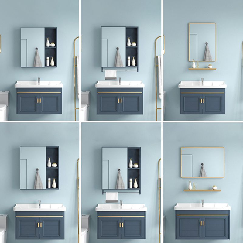 Blue Rectangle Vanity Set Metal Frame Wall-Mounted 2 Doors Mirror Single Sink Bath Vanity Clearhalo 'Bathroom Remodel & Bathroom Fixtures' 'Bathroom Vanities' 'bathroom_vanities' 'Home Improvement' 'home_improvement' 'home_improvement_bathroom_vanities' 1200x1200_e8d1ea32-50ad-4043-95bf-2a0ae06b558f