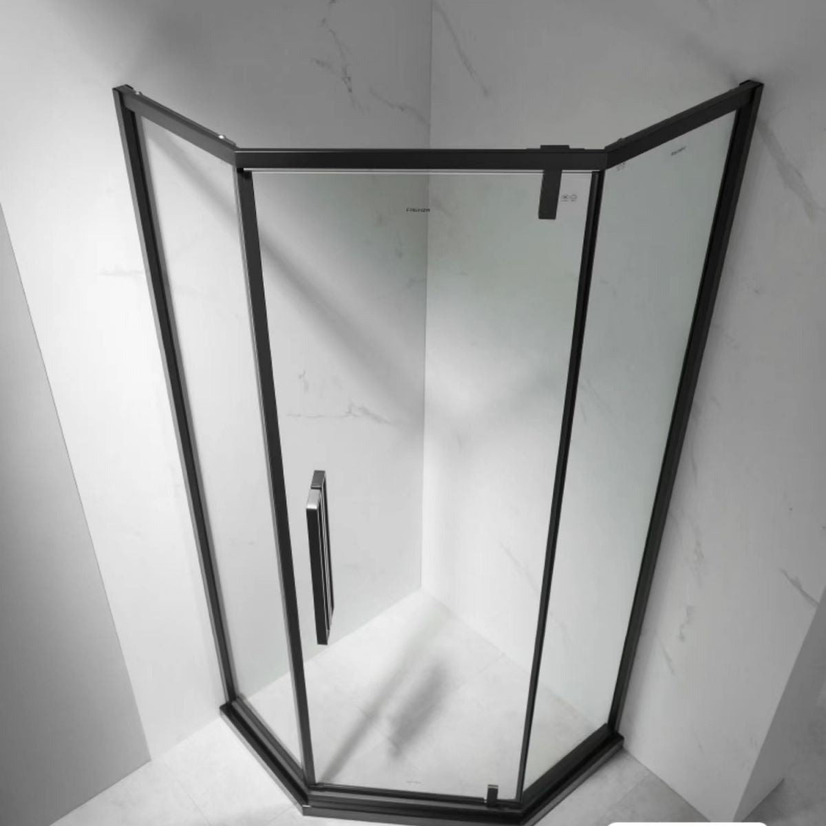 Neo-Angle Framed Shower Enclosure Black Tempered Glass Framed Shower Clearhalo 'Bathroom Remodel & Bathroom Fixtures' 'Home Improvement' 'home_improvement' 'home_improvement_shower_stalls_enclosures' 'Shower Stalls & Enclosures' 'shower_stalls_enclosures' 'Showers & Bathtubs' 1200x1200_e90bac7a-c0c4-4d8f-a2b2-f0acde3f0b31