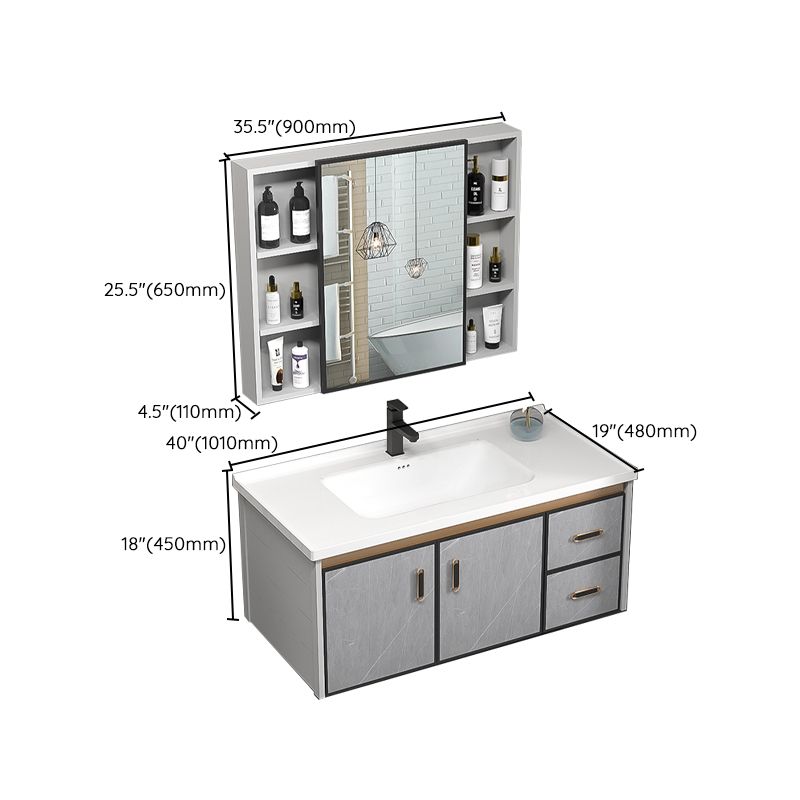 Single Bathroom Vanity Glam Gray Metal Frame Rectangular Wall Mount Vanity Set Clearhalo 'Bathroom Remodel & Bathroom Fixtures' 'Bathroom Vanities' 'bathroom_vanities' 'Home Improvement' 'home_improvement' 'home_improvement_bathroom_vanities' 1200x1200_e922b22a-bdda-41d5-8a5f-bcb7726a2753