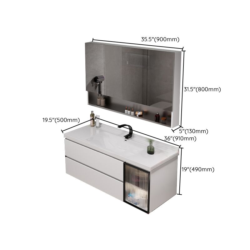 2 Drawers Vanity White Metal Frame Wall Mount Rectangular Mirror Single Sink Vanity Clearhalo 'Bathroom Remodel & Bathroom Fixtures' 'Bathroom Vanities' 'bathroom_vanities' 'Home Improvement' 'home_improvement' 'home_improvement_bathroom_vanities' 1200x1200_e94181ee-4b79-4ca6-a3c9-95b660ff18bb