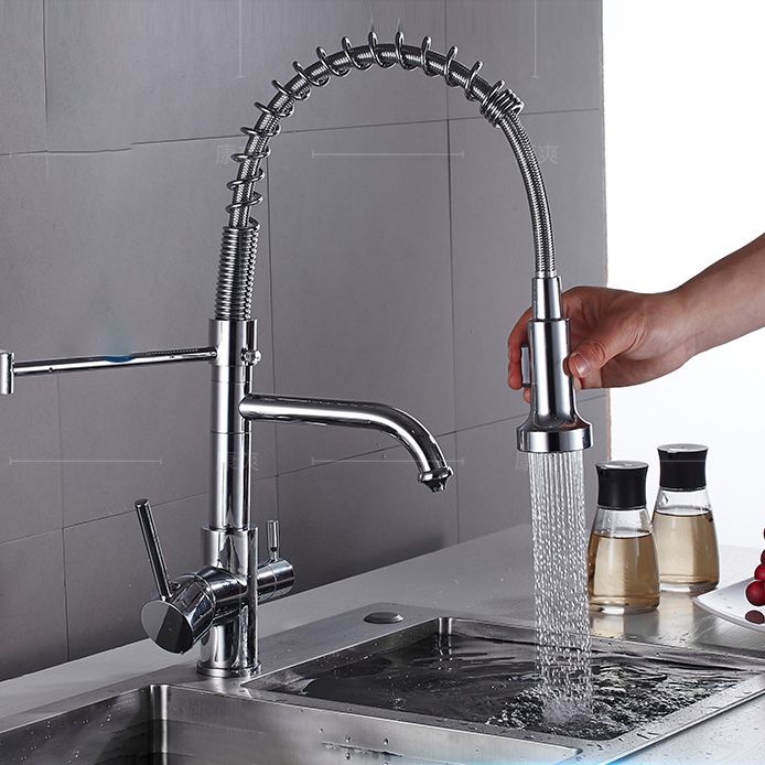 Pull Down Sprayer Kitchen Faucet 2-Handle Bar Faucet with Supply Lines Clearhalo 'Home Improvement' 'home_improvement' 'home_improvement_kitchen_faucets' 'Kitchen Faucets' 'Kitchen Remodel & Kitchen Fixtures' 'Kitchen Sinks & Faucet Components' 'kitchen_faucets' 1200x1200_e950a6cd-b638-46c1-a4b9-17bb29d91ee2