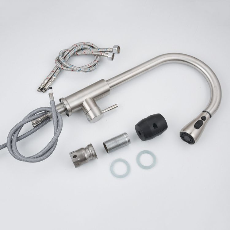 Contemporary Retractable Kitchen Faucet Stainless Steel 1-Handle High Arc Kitchen Faucet Clearhalo 'Home Improvement' 'home_improvement' 'home_improvement_kitchen_faucets' 'Kitchen Faucets' 'Kitchen Remodel & Kitchen Fixtures' 'Kitchen Sinks & Faucet Components' 'kitchen_faucets' 1200x1200_e9734cf3-2f92-4061-9f00-ccce3f48c235