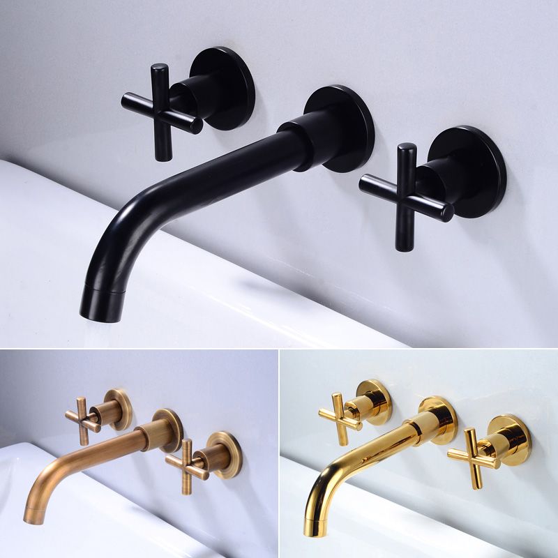 Industrial Wall Mounted Bathroom Faucet Vintage 2-Handle Sink Faucet Clearhalo 'Accueil' 'Amélioration Domiciliaire' 'bathroom_sink_faucets' 'Ensembles de Lavabo & de Robinet de Toilette' 'home_improvement' 'home_improvement_bathroom_sink_faucets' 'Robinet de Lavabo de Salle de Bain' 'Rénovation et Équipement de Salle de Bain' 1200x1200_e99ffea2-3de6-4896-bb61-2ad9f93fec76