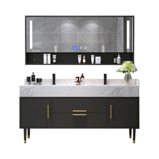 Double Sink Vanity Set 2 Doors Rectangle Freestanding Metal Frame Vanity with Mirror Clearhalo 'Bathroom Remodel & Bathroom Fixtures' 'Bathroom Vanities' 'bathroom_vanities' 'Home Improvement' 'home_improvement' 'home_improvement_bathroom_vanities' 1200x1200_ea2de992-8f46-404c-93f2-b0822cf46b89