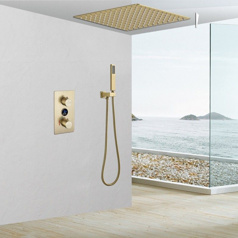 Copper Shower Set Rain Shower Head Square Ceiling-Mounted Shower System with Handshower Clearhalo 'Bathroom Remodel & Bathroom Fixtures' 'Home Improvement' 'home_improvement' 'home_improvement_shower_faucets' 'Shower Faucets & Systems' 'shower_faucets' 'Showers & Bathtubs Plumbing' 'Showers & Bathtubs' 1200x1200_ea356012-b210-4300-a3fe-379633396b9d