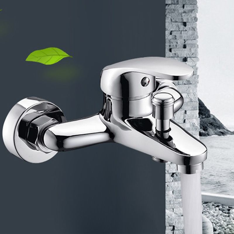 Modern Silver Tub Spout One Handle and Two Hole Brass Wall Mounted Faucet Clearhalo 'Bathroom Remodel & Bathroom Fixtures' 'Bathtub Faucets' 'bathtub_faucets' 'Home Improvement' 'home_improvement' 'home_improvement_bathtub_faucets' 1200x1200_ea3a5aac-386e-4af0-b0b4-41d3d8d3070e