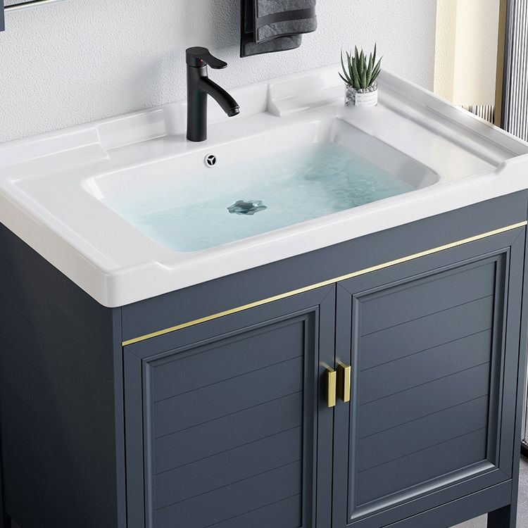 Blue Bath Vanity Freestanding Rectangular 2 Doors Single Sink Metal Frame Bathroom Vanity Clearhalo 'Bathroom Remodel & Bathroom Fixtures' 'Bathroom Vanities' 'bathroom_vanities' 'Home Improvement' 'home_improvement' 'home_improvement_bathroom_vanities' 1200x1200_ea4f550b-6129-4e34-a05f-414fae62ea6e