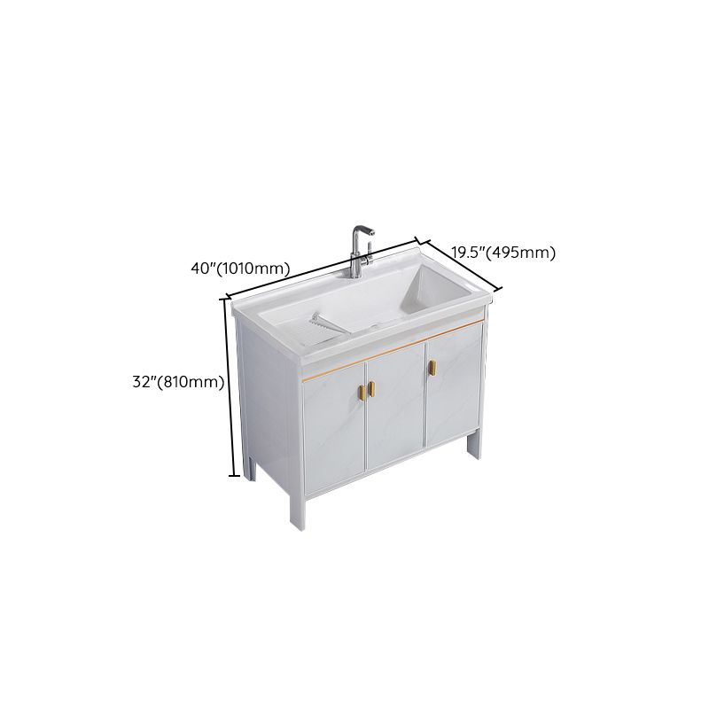 Freestanding White Vanity Rectangular Metal Frame Mirror Single Sink Bath Vanity with Door Clearhalo 'Bathroom Remodel & Bathroom Fixtures' 'Bathroom Vanities' 'bathroom_vanities' 'Home Improvement' 'home_improvement' 'home_improvement_bathroom_vanities' 1200x1200_ea539e3c-b946-4ce8-93bc-ba659f8f3083