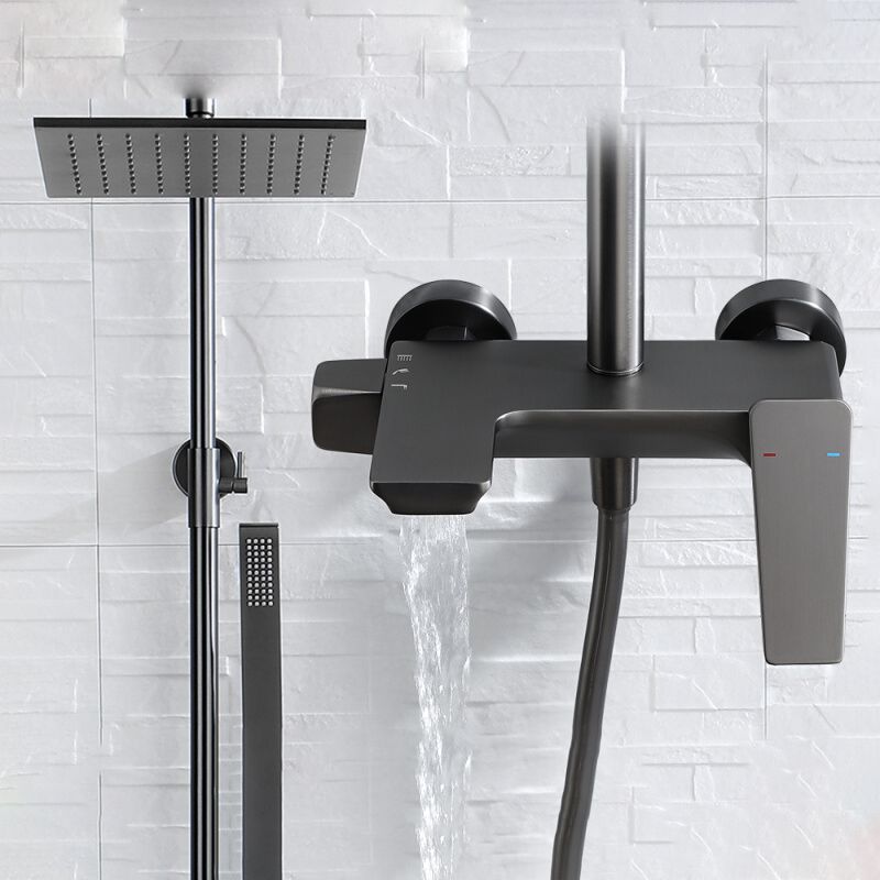 Grey Shower Set Knob Handle Handshower Wall Mounted Square Swivel Shower Set Clearhalo 'Bathroom Remodel & Bathroom Fixtures' 'Home Improvement' 'home_improvement' 'home_improvement_shower_faucets' 'Shower Faucets & Systems' 'shower_faucets' 'Showers & Bathtubs Plumbing' 'Showers & Bathtubs' 1200x1200_ea53d44a-0366-465e-899e-c867ef94e3e3