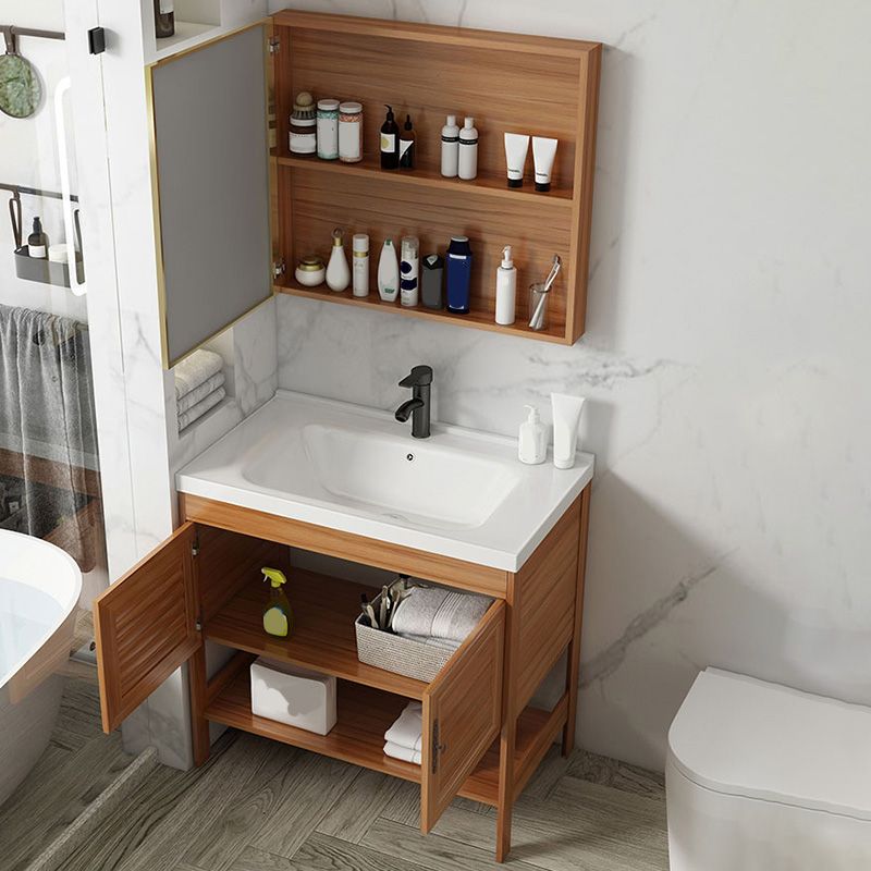 Contemporary Vanity Sink Wooden Mirror Cabinet Bathroom Space Saver Vanity Clearhalo 'Bathroom Remodel & Bathroom Fixtures' 'Bathroom Vanities' 'bathroom_vanities' 'Home Improvement' 'home_improvement' 'home_improvement_bathroom_vanities' 1200x1200_ea832fe9-39ee-4a33-a0f7-f29a17a6f41b