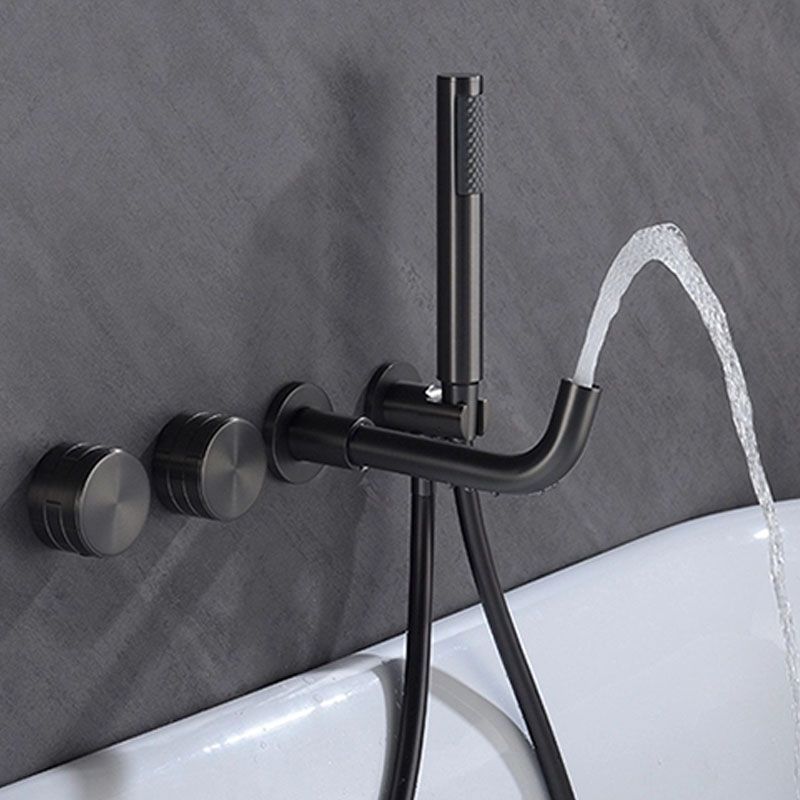 Modern Wall Mounted Faucet Solid Color Bathroom Faucet with Double Handle Clearhalo 'Bathroom Remodel & Bathroom Fixtures' 'Bathtub Faucets' 'bathtub_faucets' 'Home Improvement' 'home_improvement' 'home_improvement_bathtub_faucets' 1200x1200_ea8f0e10-d35c-41e2-aec8-d9dfac932514