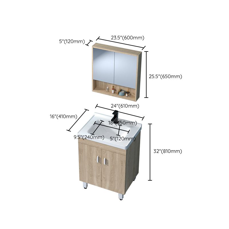 Mirror Vanity Wood Freestanding Rectangle 2 Doors Bathroom Vanity with Single Sink Clearhalo 'Bathroom Remodel & Bathroom Fixtures' 'Bathroom Vanities' 'bathroom_vanities' 'Home Improvement' 'home_improvement' 'home_improvement_bathroom_vanities' 1200x1200_eabbdffa-3a55-432e-a571-51de38f80bf7