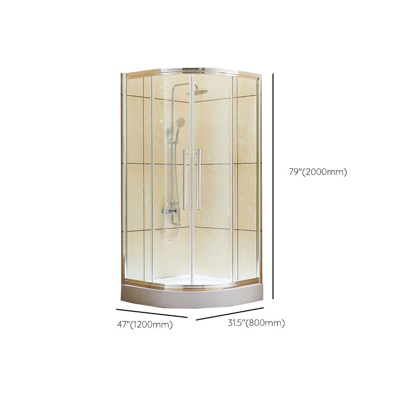 Rounded Framed Shower Enclosure Tempered Glass Double Sliding Shower Kit Clearhalo 'Bathroom Remodel & Bathroom Fixtures' 'Home Improvement' 'home_improvement' 'home_improvement_shower_stalls_enclosures' 'Shower Stalls & Enclosures' 'shower_stalls_enclosures' 'Showers & Bathtubs' 1200x1200_eb3af924-9428-44e9-a58c-e8884604c72e
