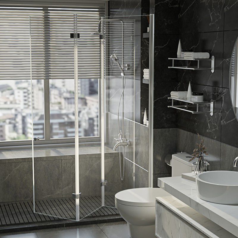 Semi Frameless Folding Shower Screen Clear Glass Shower Screen Clearhalo 'Bathroom Remodel & Bathroom Fixtures' 'Home Improvement' 'home_improvement' 'home_improvement_shower_tub_doors' 'Shower and Tub Doors' 'shower_tub_doors' 'Showers & Bathtubs' 1200x1200_eb68e1e2-df91-4a66-93c4-7c7631579234