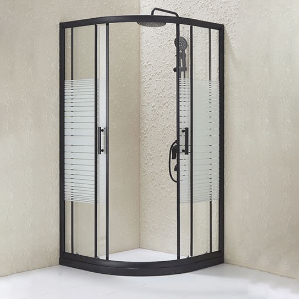 Black Framed Shower Kit Double Sliding Rounded Shower Kit with 2 Door Handle Clearhalo 'Bathroom Remodel & Bathroom Fixtures' 'Home Improvement' 'home_improvement' 'home_improvement_shower_stalls_enclosures' 'Shower Stalls & Enclosures' 'shower_stalls_enclosures' 'Showers & Bathtubs' 1200x1200_eb8e642c-ea5f-464c-98bf-1115d23966ab
