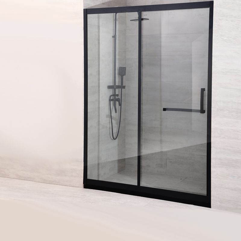Black Single Sliding Shower Door Framed Tempered Shower Doors Clearhalo 'Bathroom Remodel & Bathroom Fixtures' 'Home Improvement' 'home_improvement' 'home_improvement_shower_tub_doors' 'Shower and Tub Doors' 'shower_tub_doors' 'Showers & Bathtubs' 1200x1200_eb978238-af51-4d84-ad59-6406183e7e9d