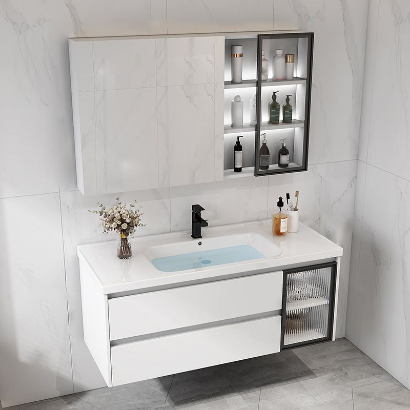 Contemporary White Sink Cabinet Bathroom Vanity Cabinet with Mirror Cabinet Clearhalo 'Bathroom Remodel & Bathroom Fixtures' 'Bathroom Vanities' 'bathroom_vanities' 'Home Improvement' 'home_improvement' 'home_improvement_bathroom_vanities' 1200x1200_ebf36a5e-5fcd-43a8-b457-b78479f93c13