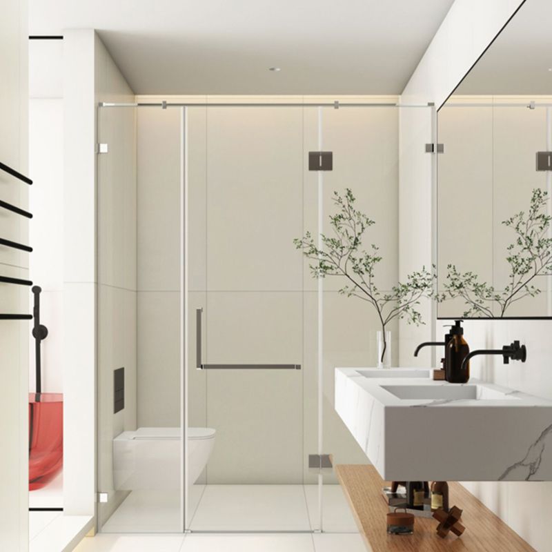 Minimalist Semi Frameless Door Hinged Tempered Glass Shower Door Clearhalo 'Bathroom Remodel & Bathroom Fixtures' 'Home Improvement' 'home_improvement' 'home_improvement_shower_tub_doors' 'Shower and Tub Doors' 'shower_tub_doors' 'Showers & Bathtubs' 1200x1200_ec332c96-091a-45d7-a66a-563075267ecc