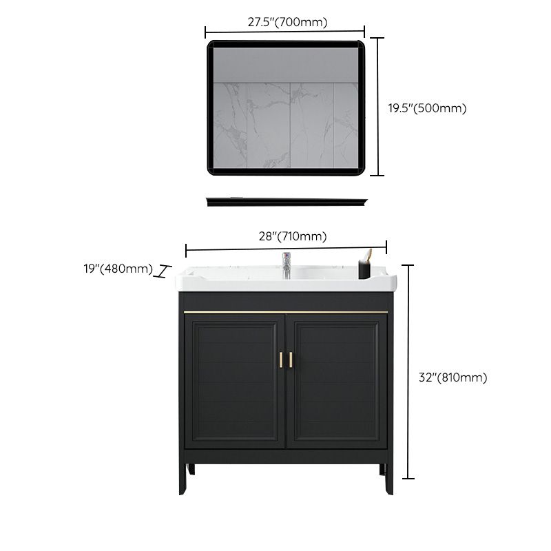 Modern Metal Sink Cabinet Mirror Wall-Mounted Bathroom Vanity Cabinet in Black Clearhalo 'Bathroom Remodel & Bathroom Fixtures' 'Bathroom Vanities' 'bathroom_vanities' 'Home Improvement' 'home_improvement' 'home_improvement_bathroom_vanities' 1200x1200_ec377402-8cb2-401a-a269-c2c42fdc8c9f