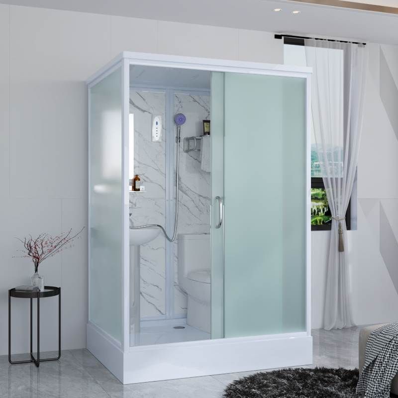 White Frosted Glass Shower Stall Single Sliding Door Shower Room Clearhalo 'Bathroom Remodel & Bathroom Fixtures' 'Home Improvement' 'home_improvement' 'home_improvement_shower_stalls_enclosures' 'Shower Stalls & Enclosures' 'shower_stalls_enclosures' 'Showers & Bathtubs' 1200x1200_ec3a8dd2-292a-4080-bbbd-ae9c8ac8470a