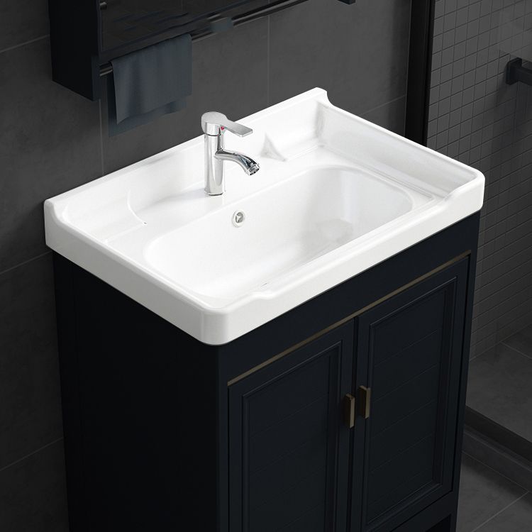 Blue Vanity Freestanding Rectangular Single Sink Mirror Metal Frame Vanity with 2 Doors Clearhalo 'Bathroom Remodel & Bathroom Fixtures' 'Bathroom Vanities' 'bathroom_vanities' 'Home Improvement' 'home_improvement' 'home_improvement_bathroom_vanities' 1200x1200_ec49ec62-6067-4839-865b-cfcba52a129a