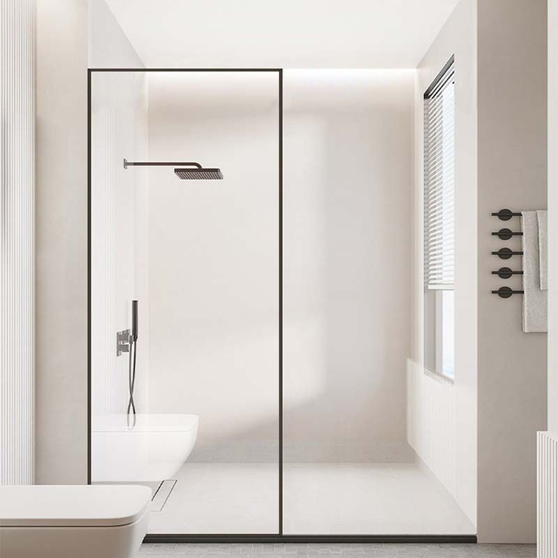 Black Fixed Shower Screen Full Frame Half Partition Bathroom Door Clearhalo 'Bathroom Remodel & Bathroom Fixtures' 'Home Improvement' 'home_improvement' 'home_improvement_shower_tub_doors' 'Shower and Tub Doors' 'shower_tub_doors' 'Showers & Bathtubs' 1200x1200_ec86e5e4-e23a-40c7-a8d1-efa181d2c556
