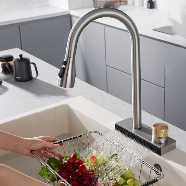 Contemporary Pot Filler Kitchen Faucet with Deck Plate 2 Hole Bar Faucet Clearhalo 'Home Improvement' 'home_improvement' 'home_improvement_kitchen_faucets' 'Kitchen Faucets' 'Kitchen Remodel & Kitchen Fixtures' 'Kitchen Sinks & Faucet Components' 'kitchen_faucets' 1200x1200_ecad1116-8d6a-4f08-ae23-adead5f31657