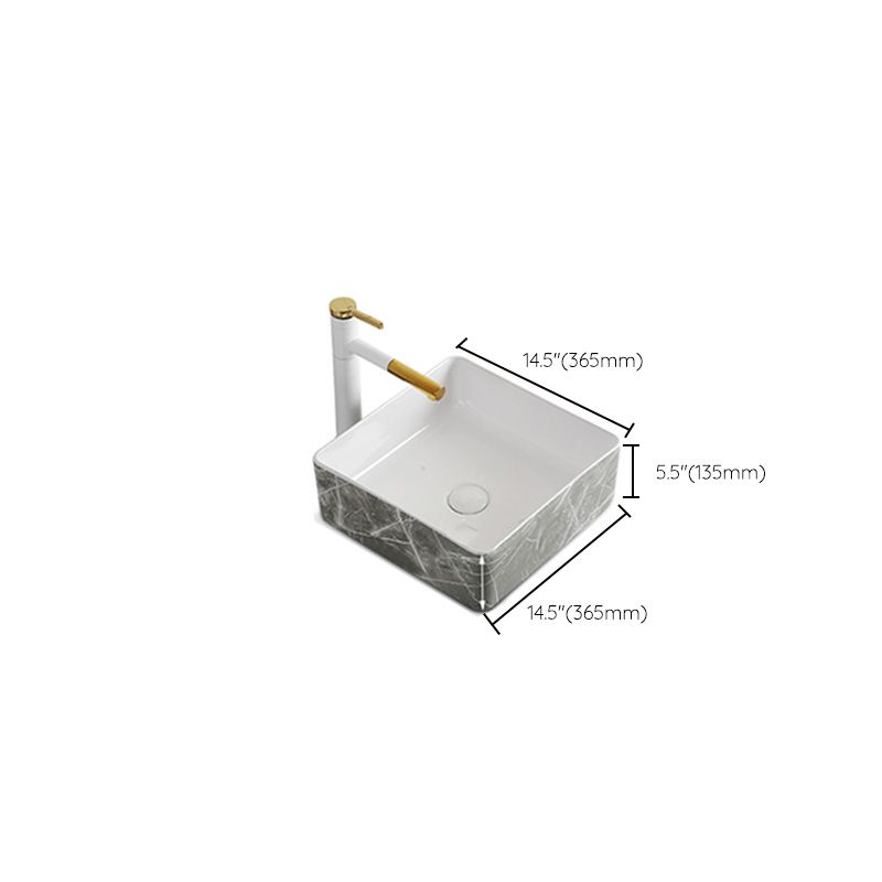 Modern Bathroom Sink Ceramic Marble Pattern Round Bathroom Sink with Pulling Faucet Clearhalo 'Bathroom Remodel & Bathroom Fixtures' 'Bathroom Sinks & Faucet Components' 'Bathroom Sinks' 'bathroom_sink' 'Home Improvement' 'home_improvement' 'home_improvement_bathroom_sink' 1200x1200_ecae6d54-5b66-4e1a-a26a-98775a8ef5a8