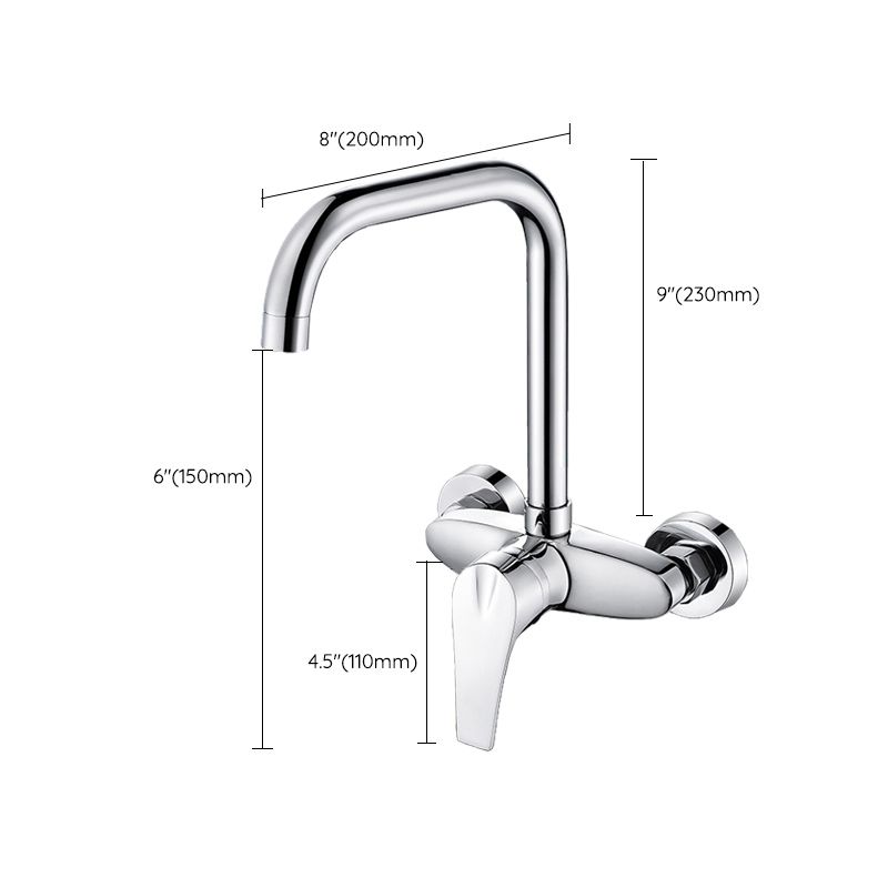 Contemporary Single Handle Kitchen Faucet Wall-mounted Faucet in Chrome Clearhalo 'Home Improvement' 'home_improvement' 'home_improvement_kitchen_faucets' 'Kitchen Faucets' 'Kitchen Remodel & Kitchen Fixtures' 'Kitchen Sinks & Faucet Components' 'kitchen_faucets' 1200x1200_ecbc1da9-59cd-4837-8b62-9af47c89b668