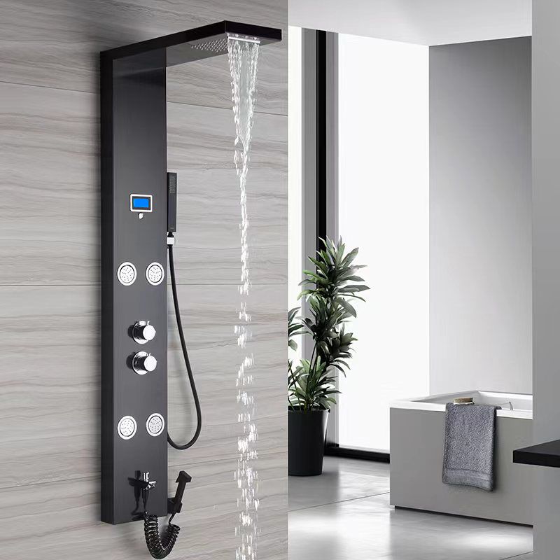 Modern Shower System Massage Jets Knob Hand Shower Ceiling Mounted Shower Trim Clearhalo 'Bathroom Remodel & Bathroom Fixtures' 'Home Improvement' 'home_improvement' 'home_improvement_shower_faucets' 'Shower Faucets & Systems' 'shower_faucets' 'Showers & Bathtubs Plumbing' 'Showers & Bathtubs' 1200x1200_eccca872-8693-4541-82c5-033f98619e66