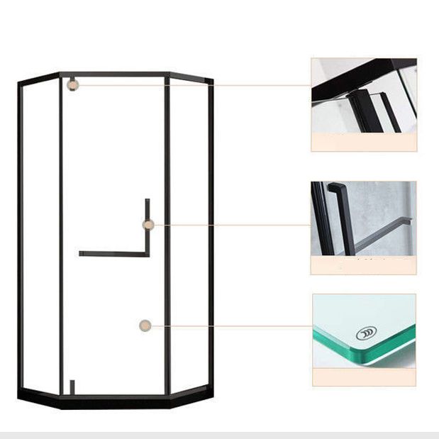 Contemporary Black Shower Enclosure Neo-Angle Semi-Frameless Clear Shower Enclosure Clearhalo 'Bathroom Remodel & Bathroom Fixtures' 'Home Improvement' 'home_improvement' 'home_improvement_shower_stalls_enclosures' 'Shower Stalls & Enclosures' 'shower_stalls_enclosures' 'Showers & Bathtubs' 1200x1200_ed2cfaf7-d022-40b7-a492-5aa0f271bc9a