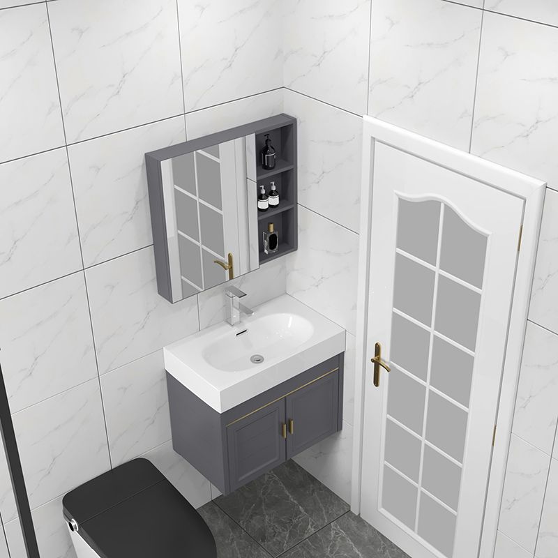 Glam Single Ceramic Top Vanity Oval Wall Mount Vanity Set with Mirror Clearhalo 'Bathroom Remodel & Bathroom Fixtures' 'Bathroom Vanities' 'bathroom_vanities' 'Home Improvement' 'home_improvement' 'home_improvement_bathroom_vanities' 1200x1200_ed4a649f-09ad-4c89-84d5-5f3699461ade