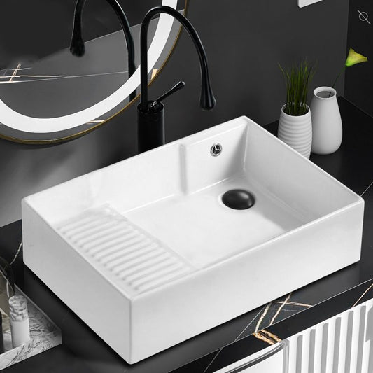 Traditional Vessel Bathroom Sink Rectangular Porcelain with Pop-Up Drain Vessel Clearhalo 'Bathroom Remodel & Bathroom Fixtures' 'Bathroom Sinks & Faucet Components' 'Bathroom Sinks' 'bathroom_sink' 'Home Improvement' 'home_improvement' 'home_improvement_bathroom_sink' 1200x1200_ed9a92f3-f02e-4f04-9cff-2671c76ecca4