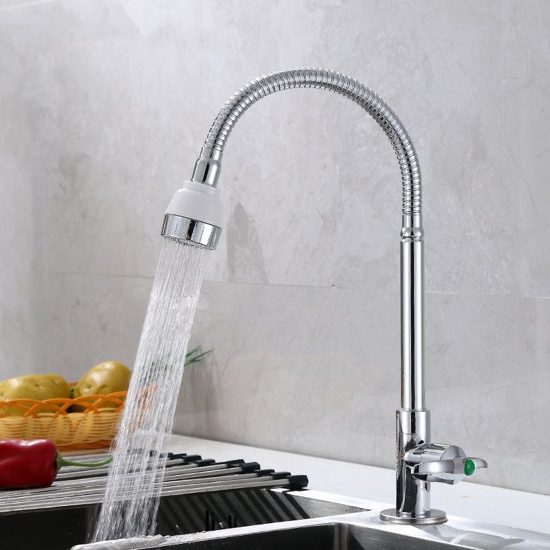 Modern 1-Hold Kitchen Faucet Single Handle Water Faucet in Chrome Clearhalo 'Home Improvement' 'home_improvement' 'home_improvement_kitchen_faucets' 'Kitchen Faucets' 'Kitchen Remodel & Kitchen Fixtures' 'Kitchen Sinks & Faucet Components' 'kitchen_faucets' 1200x1200_edbb66dc-08c0-459c-bf90-b6c633836c7f