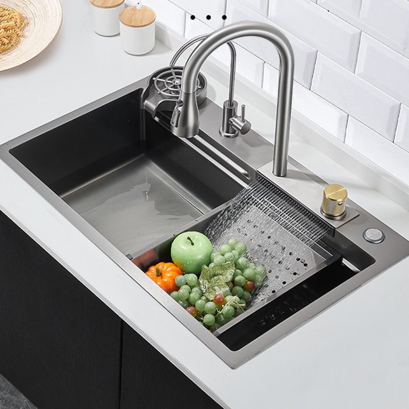 Modern Style Kitchen Sink Soundproof Design Kitchen Sink with Basket Strainer Clearhalo 'Home Improvement' 'home_improvement' 'home_improvement_kitchen_sinks' 'Kitchen Remodel & Kitchen Fixtures' 'Kitchen Sinks & Faucet Components' 'Kitchen Sinks' 'kitchen_sinks' 1200x1200_edf4670f-c1a9-4d61-8918-7121ef457e7f