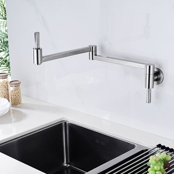 Modern Bridge-Style Kitchen Faucet 1-Hole Wall Mounted Pot Filler Faucet Clearhalo 'Home Improvement' 'home_improvement' 'home_improvement_kitchen_faucets' 'Kitchen Faucets' 'Kitchen Remodel & Kitchen Fixtures' 'Kitchen Sinks & Faucet Components' 'kitchen_faucets' 1200x1200_ee0053d1-3d47-43f4-ba3c-09f83f3c003b