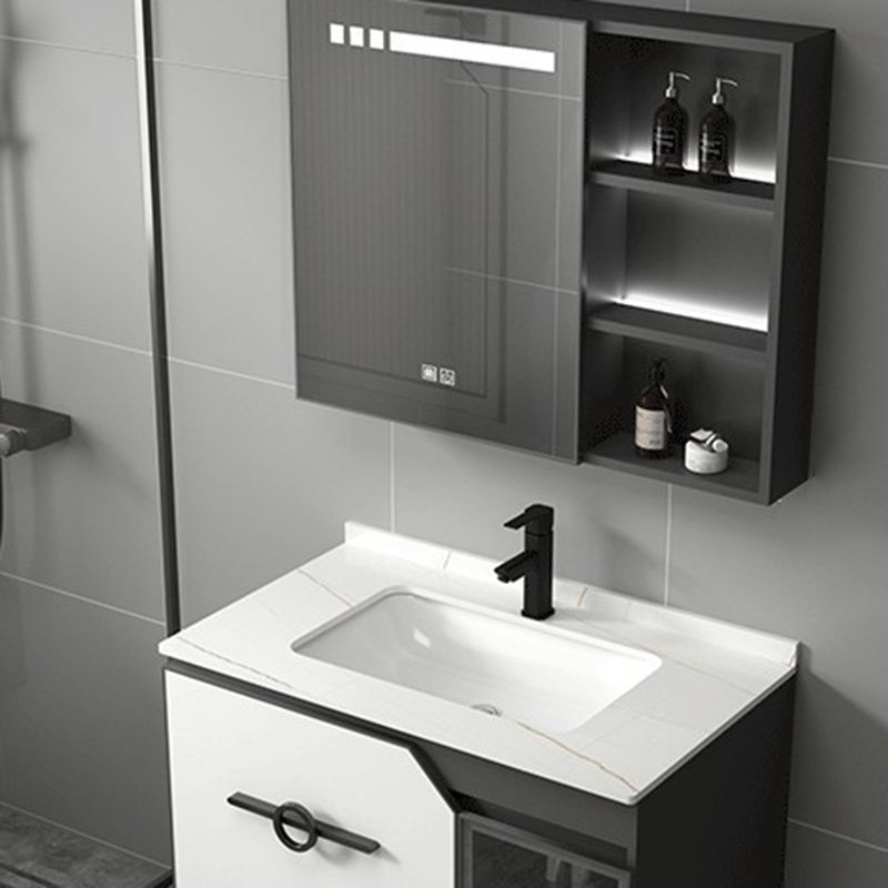 Metal Frame Bath Vanity Mirror Rectangle Wall Mount Single Sink Bathroom Vanity Set Clearhalo 'Bathroom Remodel & Bathroom Fixtures' 'Bathroom Vanities' 'bathroom_vanities' 'Home Improvement' 'home_improvement' 'home_improvement_bathroom_vanities' 1200x1200_ee52ea11-d472-4dbb-9392-83cfa13f9c82