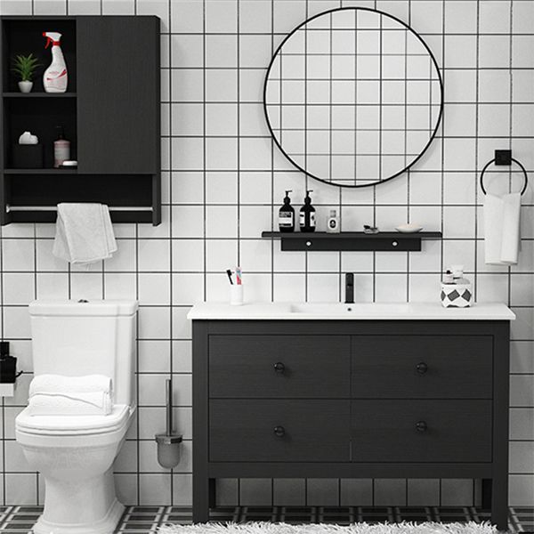 Freestanding Vanity Drawers Single Sink Rectangle Wood Frame Bathroom Vanity with Mirror Clearhalo 'Bathroom Remodel & Bathroom Fixtures' 'Bathroom Vanities' 'bathroom_vanities' 'Home Improvement' 'home_improvement' 'home_improvement_bathroom_vanities' 1200x1200_ee75f039-7daa-4f46-9dfb-87cc1e7b4775