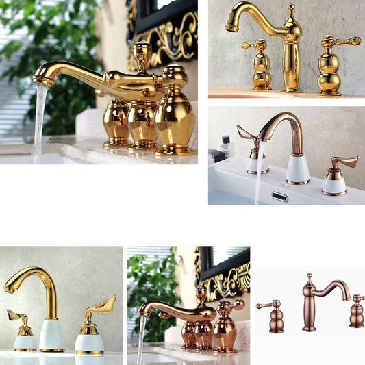 Glam Widespread Sink Faucet Lever Handles 3 Holes Solid Brass Faucet Clearhalo 'Bathroom Remodel & Bathroom Fixtures' 'Bathroom Sink Faucets' 'Bathroom Sinks & Faucet Components' 'bathroom_sink_faucets' 'Home Improvement' 'home_improvement' 'home_improvement_bathroom_sink_faucets' 1200x1200_eecafda7-4007-4668-a043-39fa3aee3790