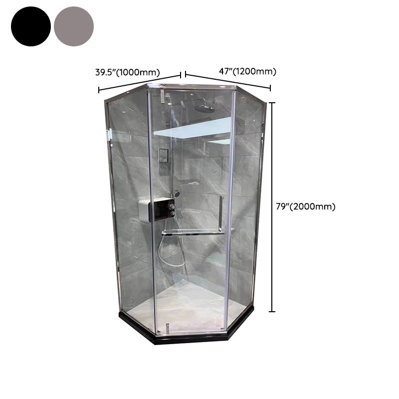 Transparent Pivot Shower Bath Door Silver and Black Frame Shower Door Clearhalo 'Bathroom Remodel & Bathroom Fixtures' 'Home Improvement' 'home_improvement' 'home_improvement_shower_tub_doors' 'Shower and Tub Doors' 'shower_tub_doors' 'Showers & Bathtubs' 1200x1200_eee015fa-ced7-46b3-a466-b7d5ed979188