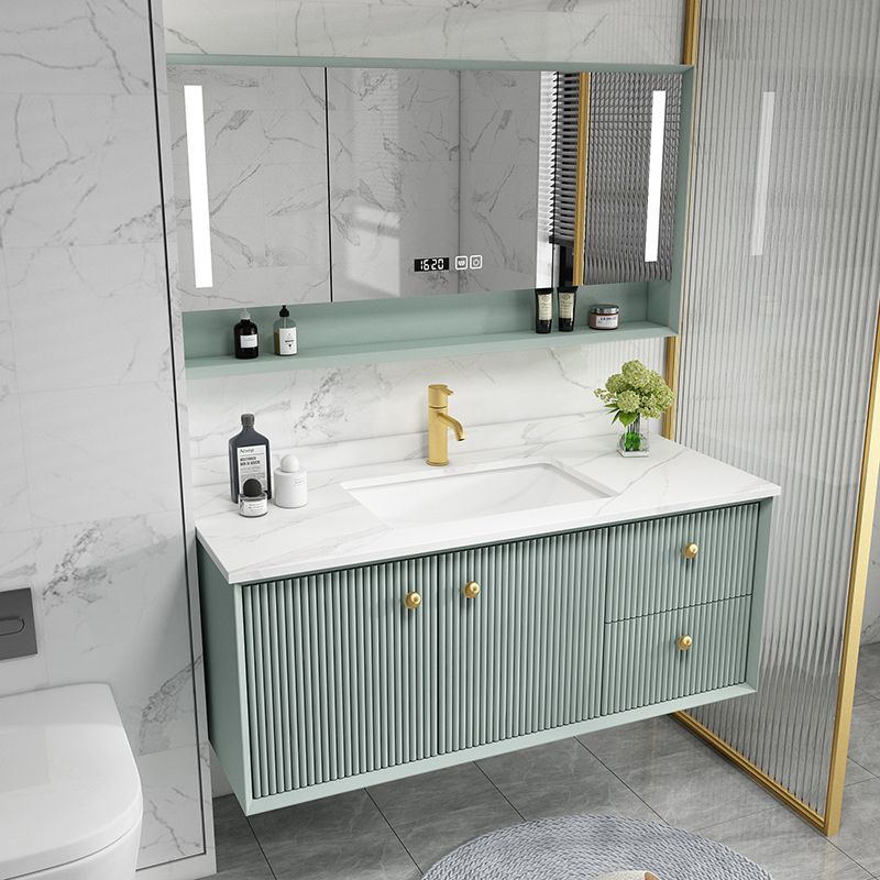 Wood Frame Vanity Glam Green Single Sink Mirror Wall-Mounted Bath Vanity with Drawers Clearhalo 'Bathroom Remodel & Bathroom Fixtures' 'Bathroom Vanities' 'bathroom_vanities' 'Home Improvement' 'home_improvement' 'home_improvement_bathroom_vanities' 1200x1200_ef03f35b-e79d-4420-b086-885d95df7fd6