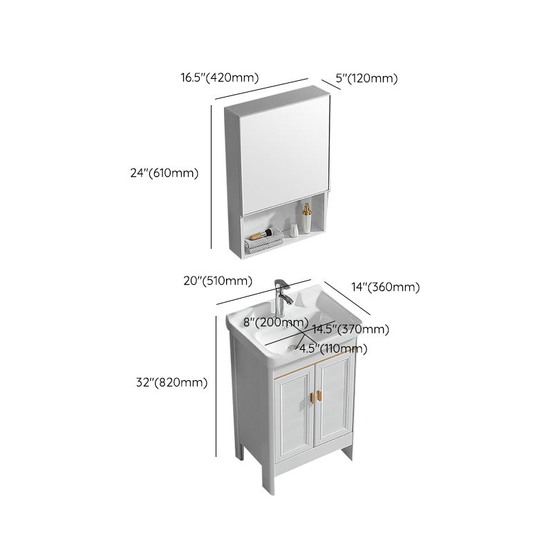 Metal Frame Vanity White 2 Doors Rectangular Single Sink Freestanding Bathroom Vanity Clearhalo 'Bathroom Remodel & Bathroom Fixtures' 'Bathroom Vanities' 'bathroom_vanities' 'Home Improvement' 'home_improvement' 'home_improvement_bathroom_vanities' 1200x1200_ef0d0198-6289-4ef1-992d-2c30b0045bb7