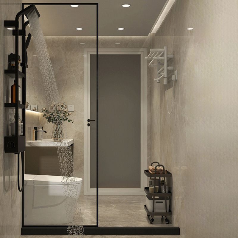 Black Fixed Shower Screen Full Frame Half Partition Shower Door Clearhalo 'Bathroom Remodel & Bathroom Fixtures' 'Home Improvement' 'home_improvement' 'home_improvement_shower_tub_doors' 'Shower and Tub Doors' 'shower_tub_doors' 'Showers & Bathtubs' 1200x1200_ef2afe4d-85f0-48e9-8a06-3df48dd2e1fe